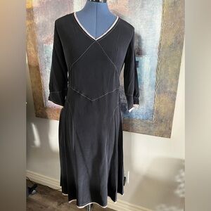 Elegant Black Silk Dress with Blush Pink Trim